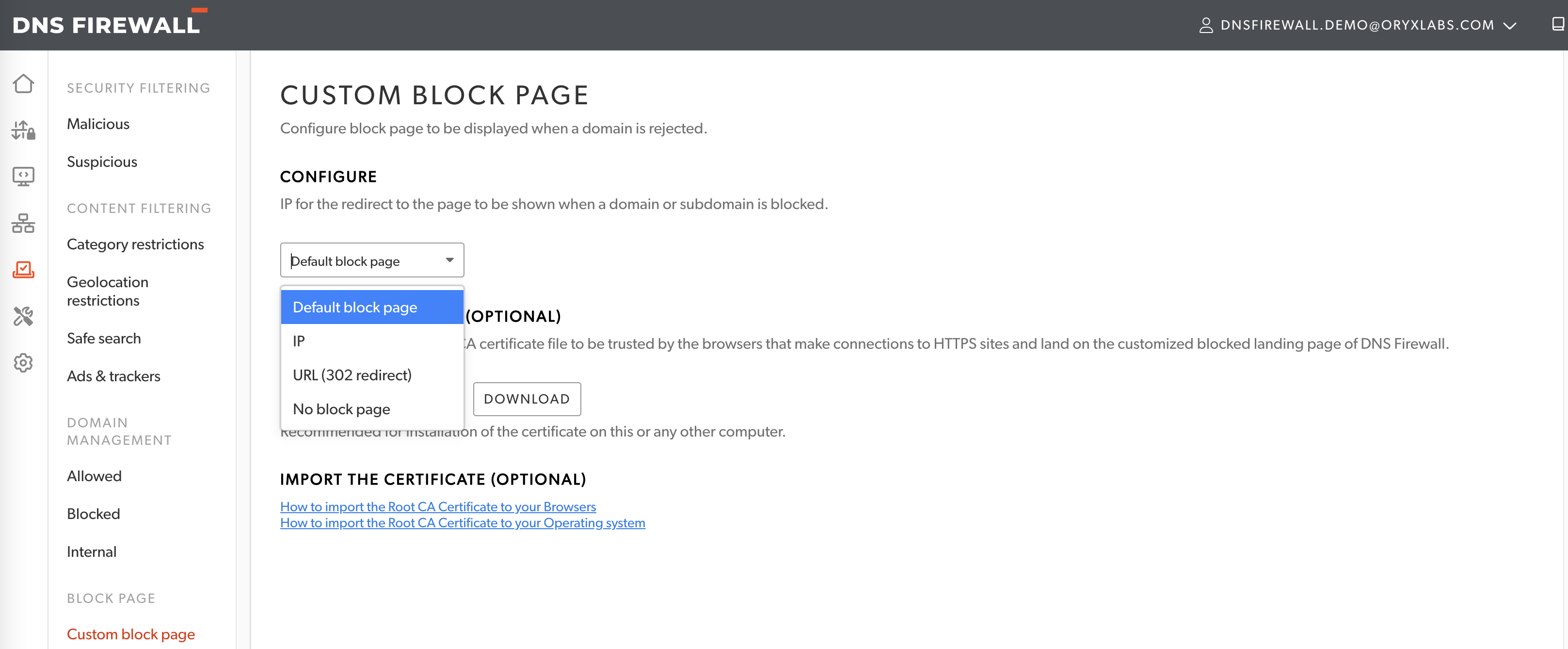 Custom block page